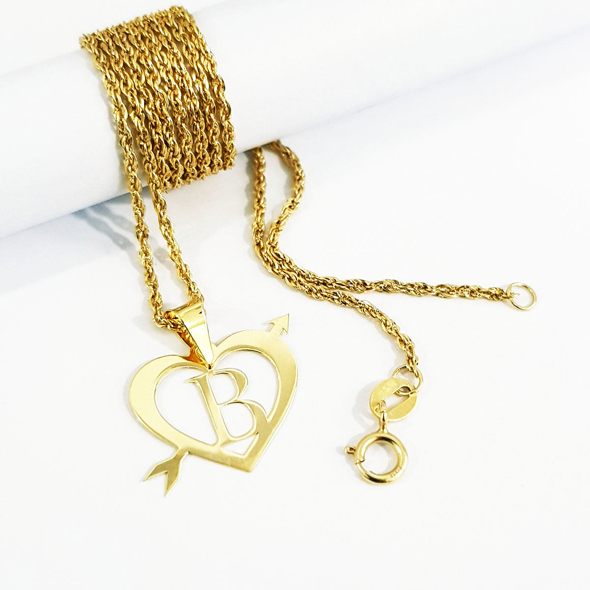 18K Pure Gold Heart Letter B Design Necklace | Necklace | 18K Gold Jewelry