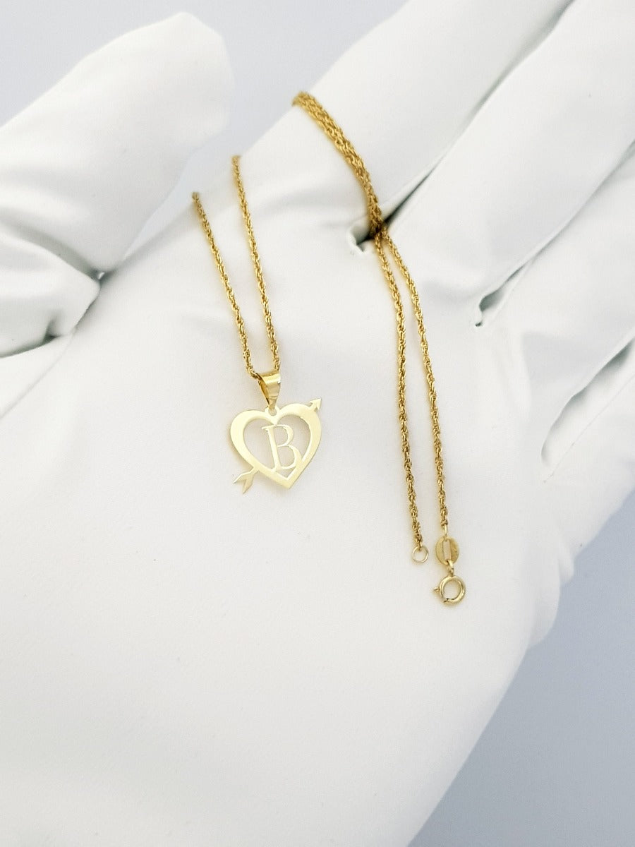 18K Pure Gold Heart Letter B Design Necklace