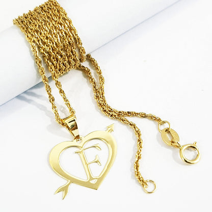 18K Pure Gold Heart Letter F Design Necklace