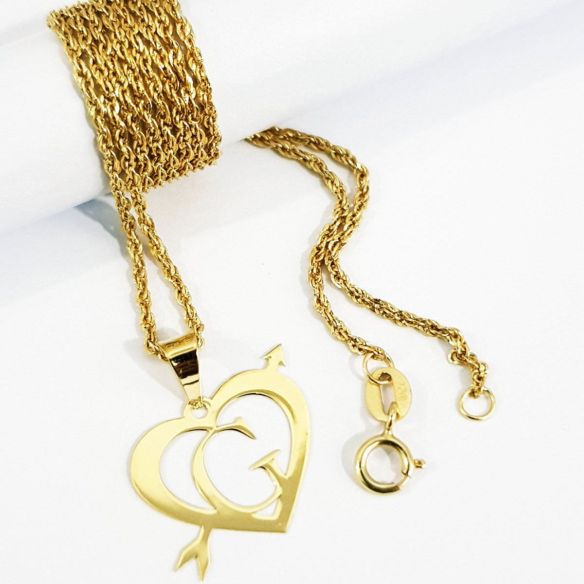 18K Pure Gold Heart Letter G Design Necklace | Necklace | 18K Gold Jewelry