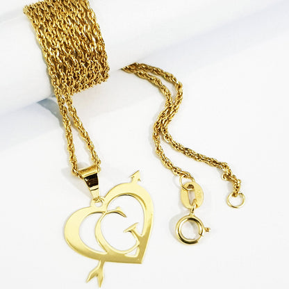 18K Pure Gold Heart Letter G Design Necklace | Necklace | 18K Gold Jewelry