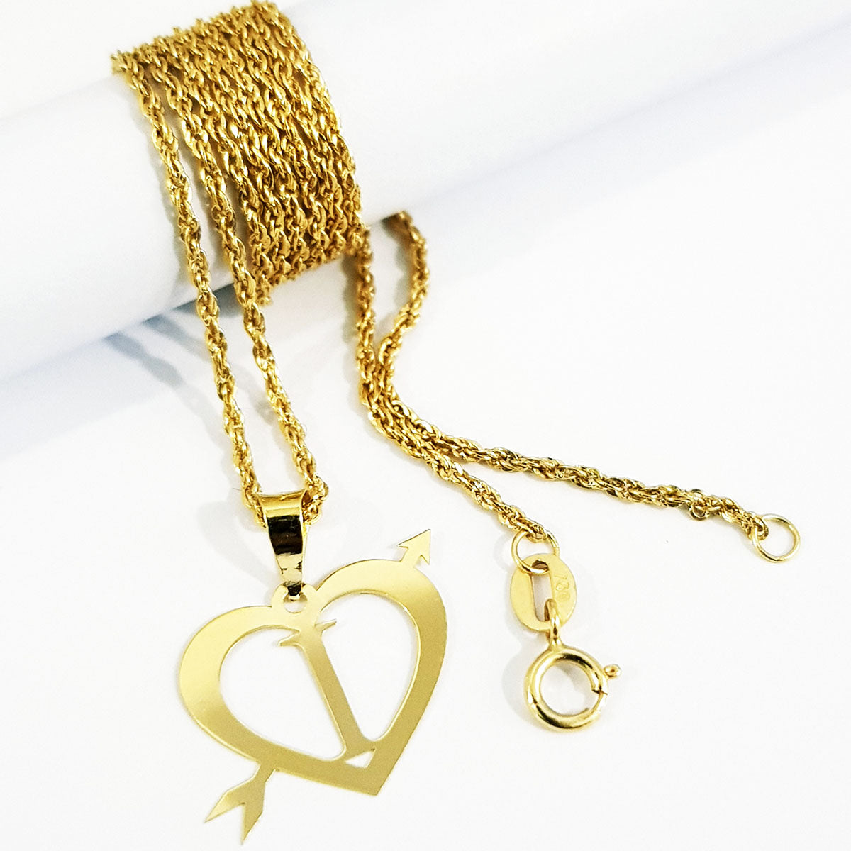 18K Pure Gold Heart Letter I Design Necklace | Necklace | 18K Gold Jewelry