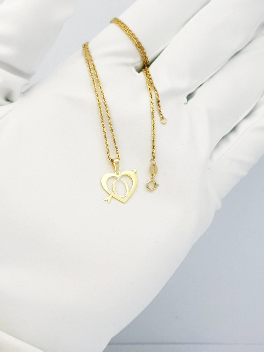 18K Pure Gold Heart Letter O Design Necklace | Necklace | 18K Gold Jewelry