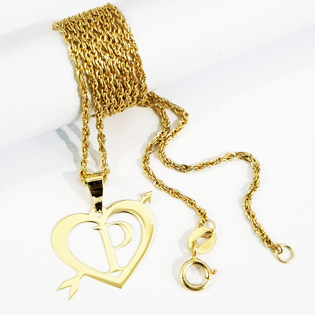 18K Pure Gold Heart Letter P Design Necklace | Necklace | 18K Gold Jewelry