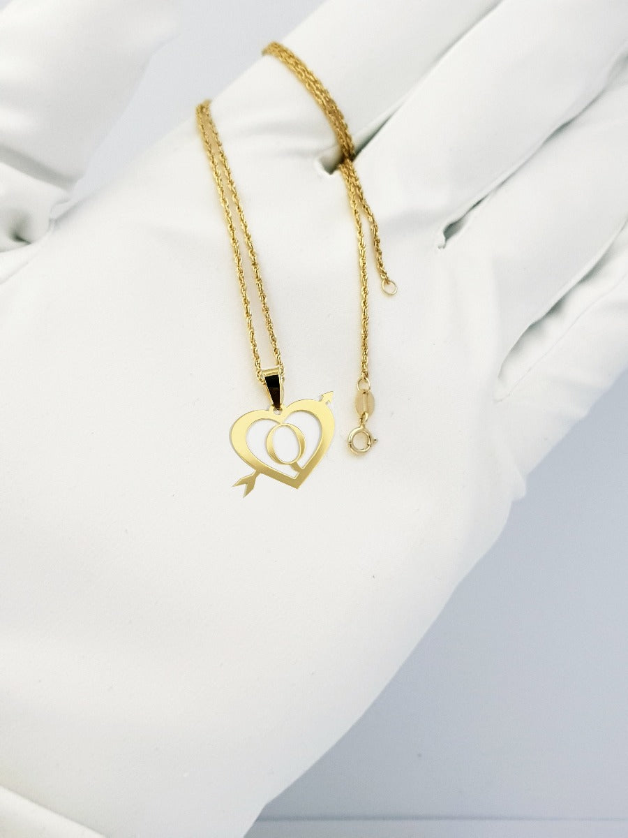 18K Pure Gold Heart Letter Q Design Necklace | Necklace | 18K Gold Jewelry