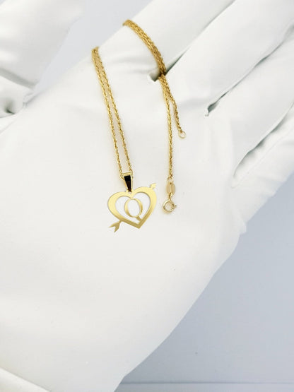 18K Pure Gold Heart Letter Q Design Necklace | Necklace | 18K Gold Jewelry