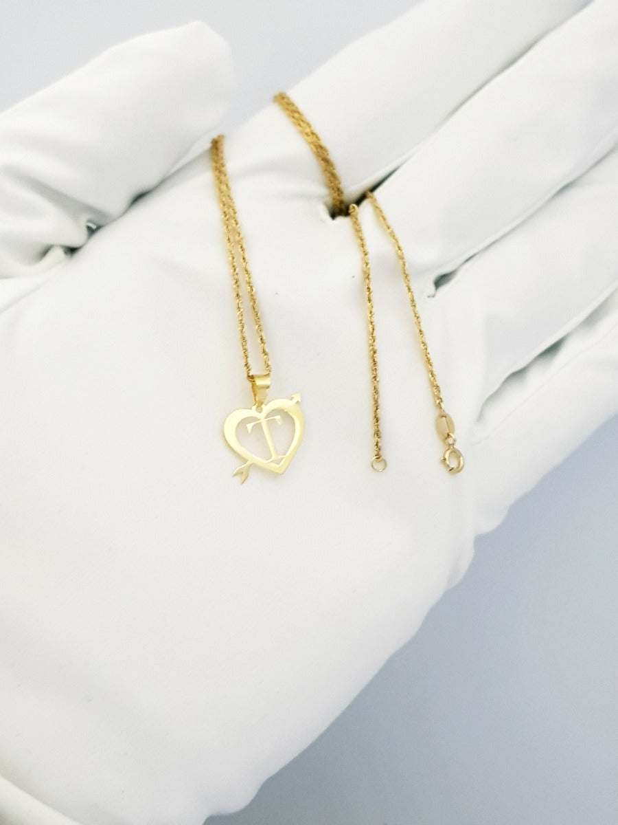 18K Pure Gold Heart Letter T Design Necklace | Necklace | 18K Gold Jewelry