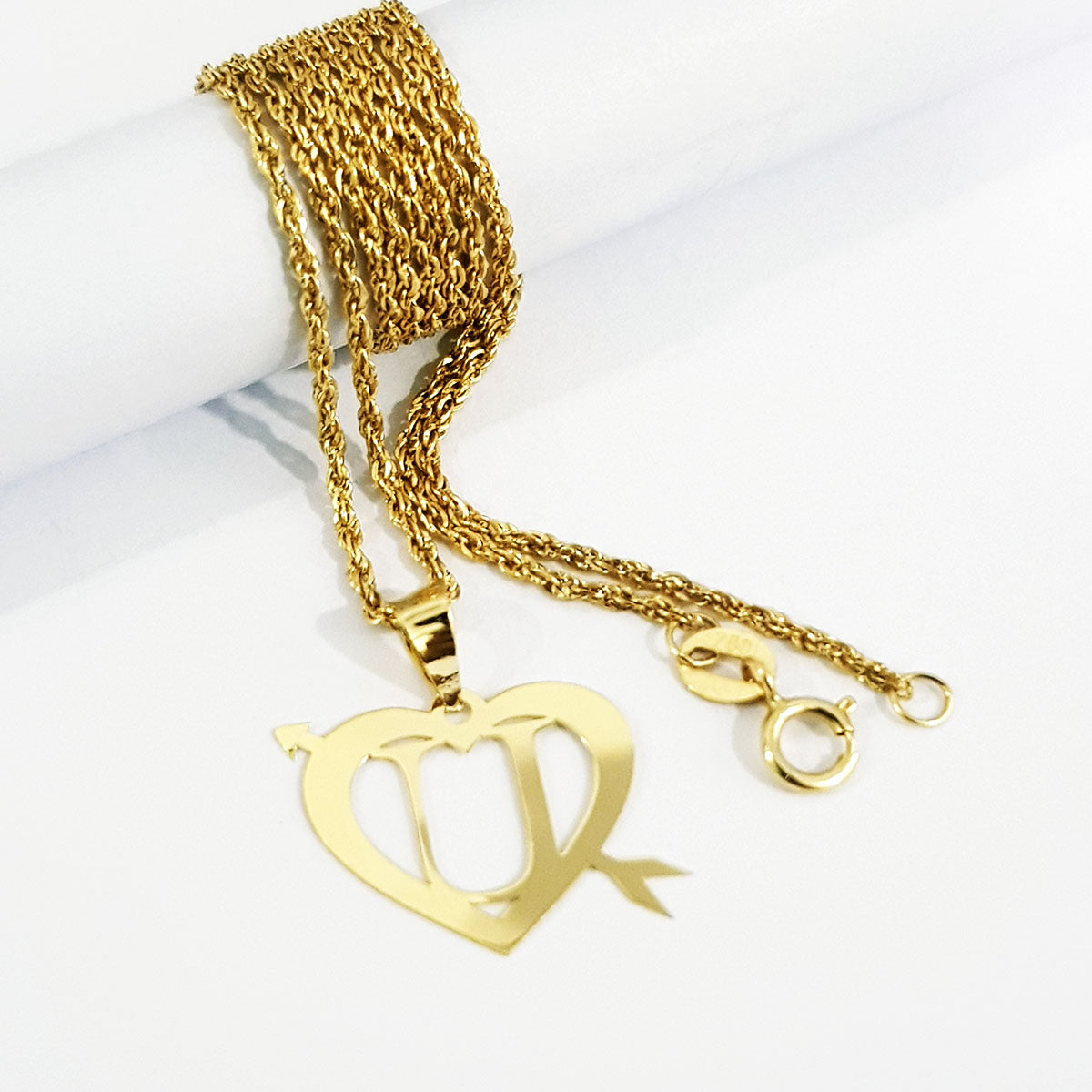 18K Pure Gold Heart Letter U Design Necklace | Necklace | 18K Gold Jewelry