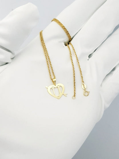 18K Pure Gold Heart Letter U Design Necklace | Necklace | 18K Gold Jewelry