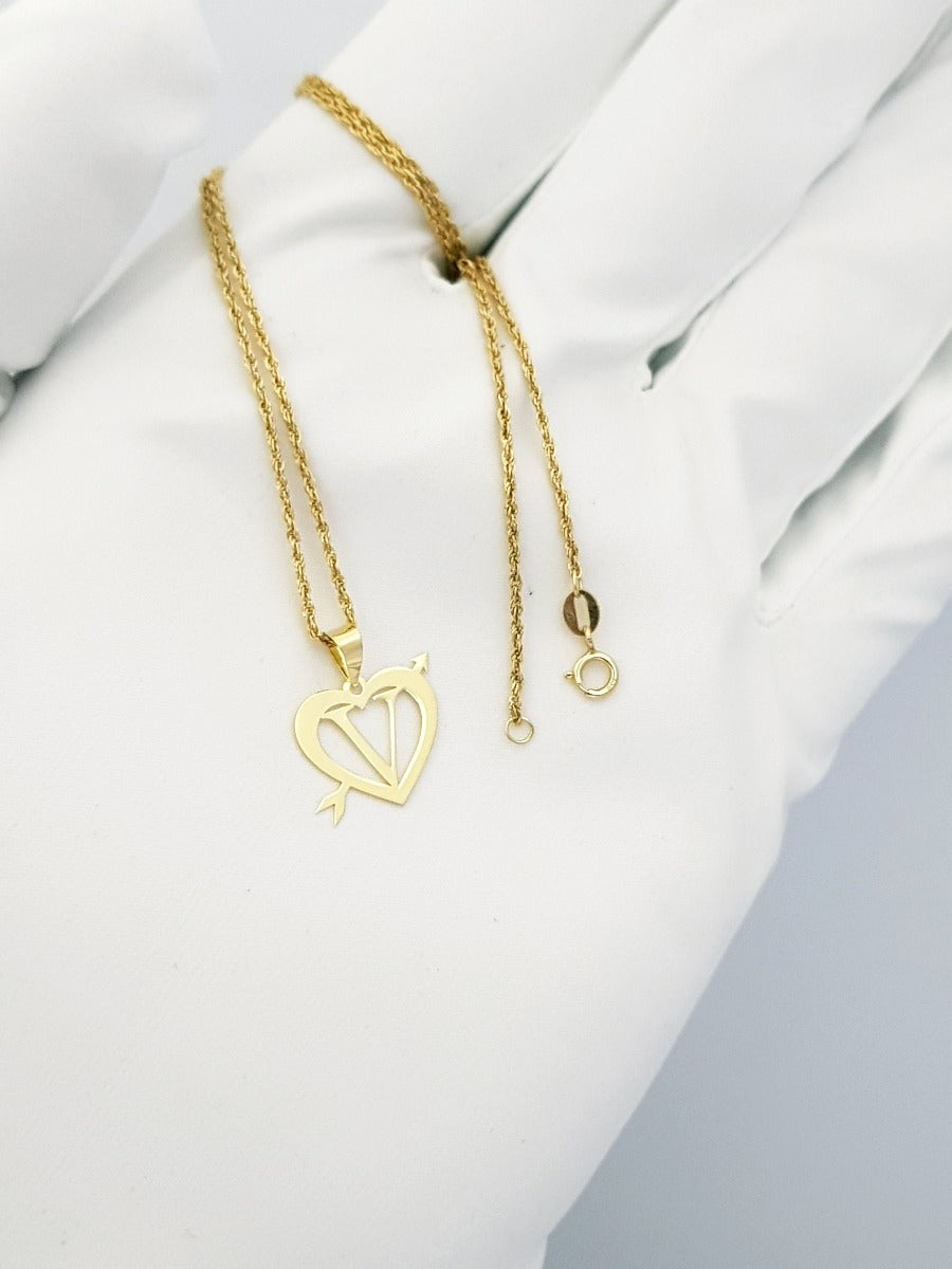 18K Pure Gold Heart Letter V Design Necklace | Necklace | 18K Gold Jewelry