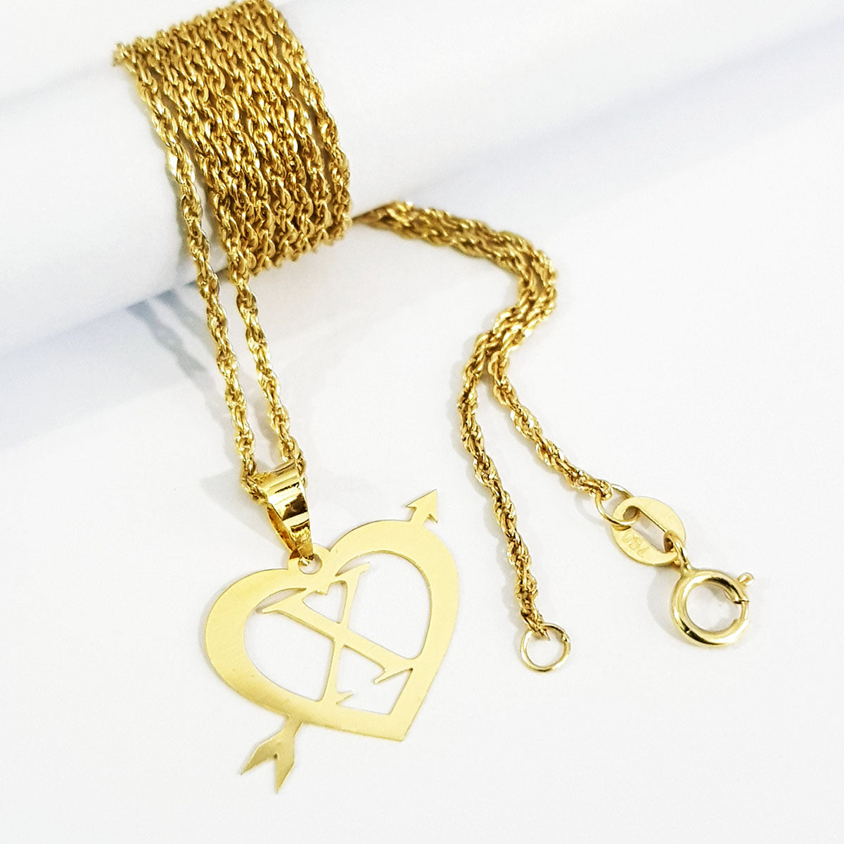 18K Pure Gold Heart Letter X Design Necklace | Necklace | 18K Gold Jewelry