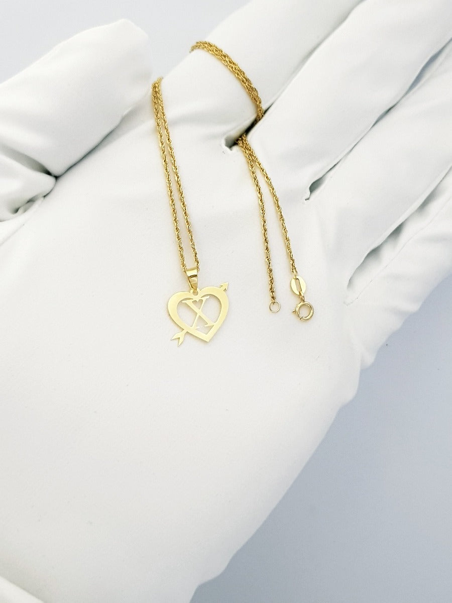 18K Pure Gold Heart Letter X Design Necklace | Necklace | 18K Gold Jewelry