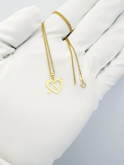 18K Pure Gold Heart Letter X Design Necklace | Necklace | 18K Gold Jewelry