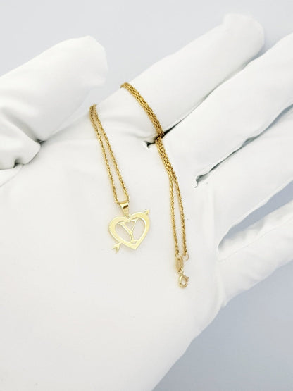 18K Pure Gold Heart Letter Y Design Necklace | Necklace | 18K Gold Jewelry