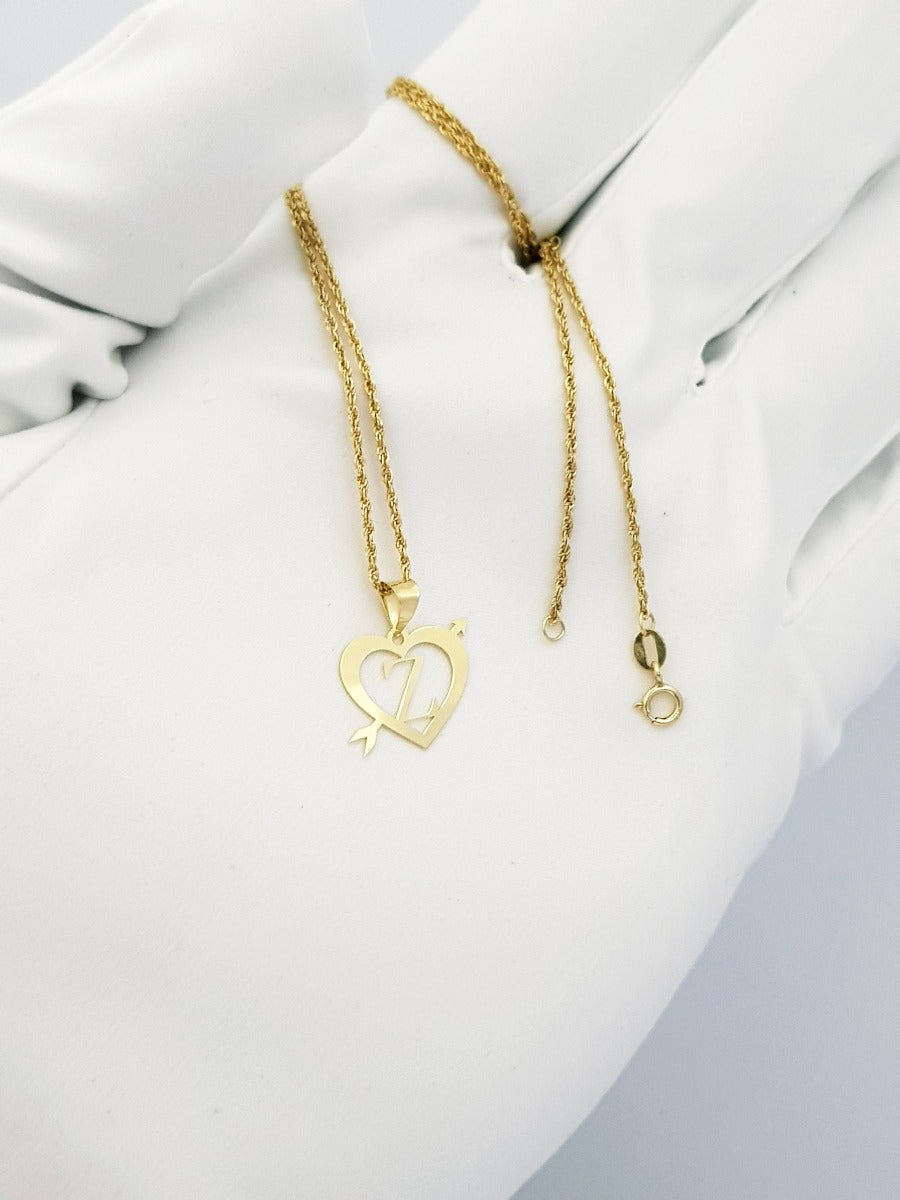 18K Pure Gold Heart Letter Z Design Necklace