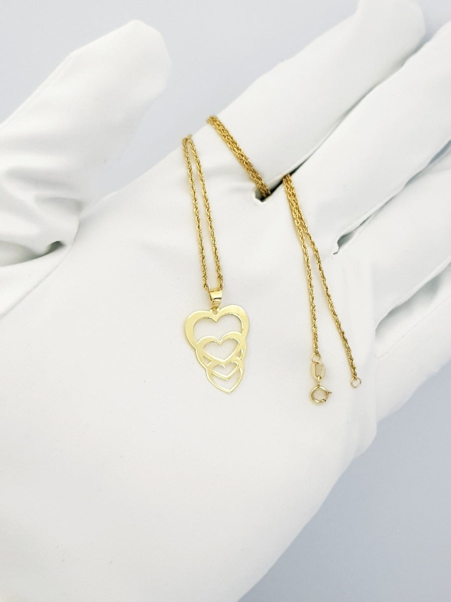 18K Pure Gold Triple Heart Design Necklace | Necklace | 18K Gold Jewelry