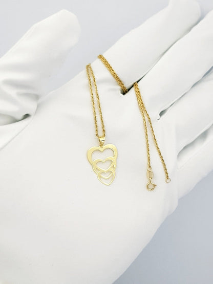 18K Pure Gold Triple Heart Design Necklace | Necklace | 18K Gold Jewelry