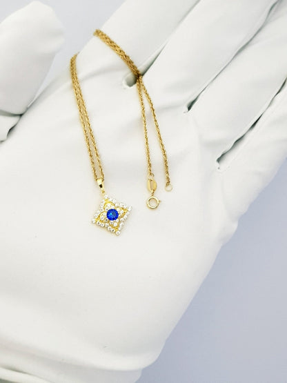 18K Pure Gold Zircon Stone Necklace
