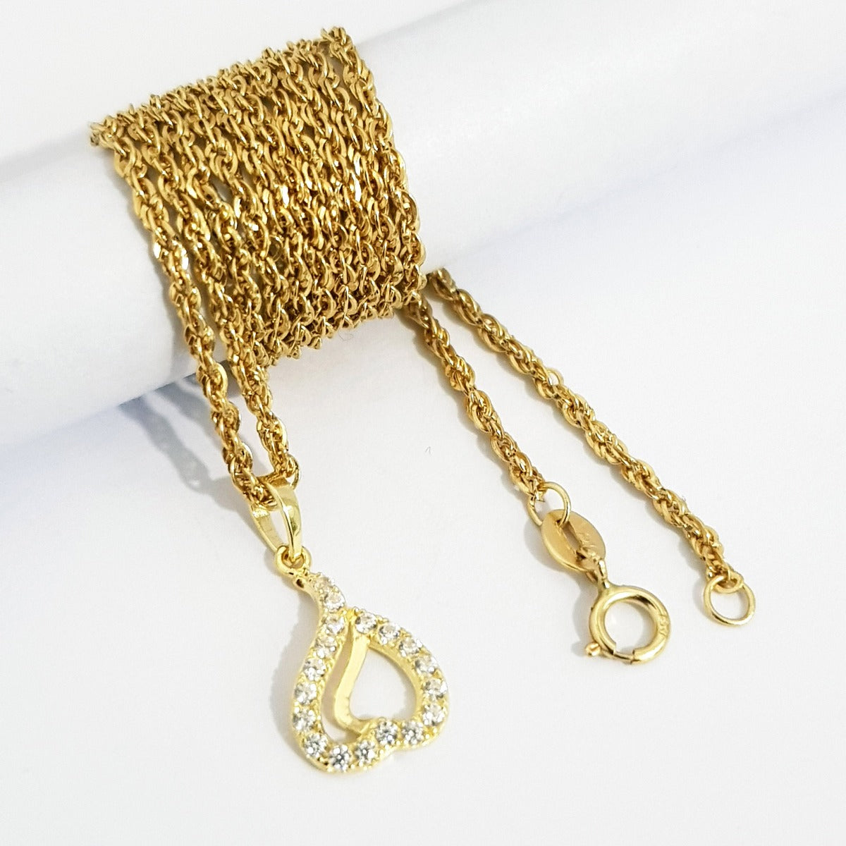 18K Pure Gold Heart With Zircon Stone Necklace | Necklace | 18K Gold Jewelry