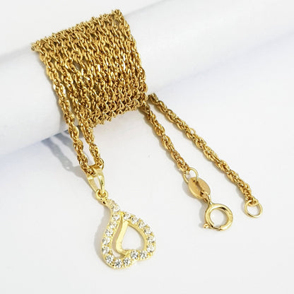 18K Pure Gold Heart With Zircon Stone Necklace | Necklace | 18K Gold Jewelry