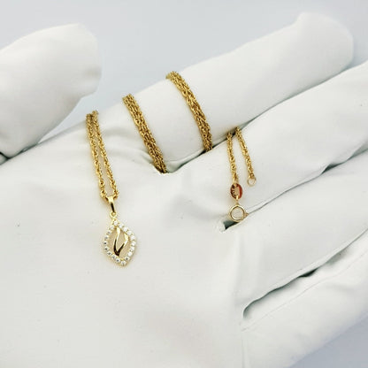 18K Pure Gold Elegant Design w/ Zircon stone Necklace | Necklace | 18K Gold Jewelry