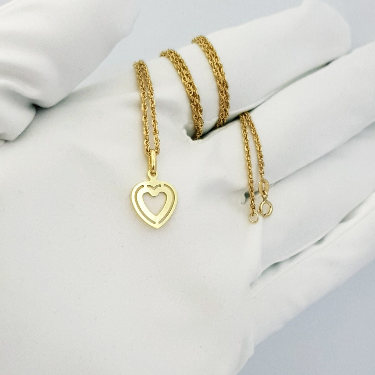 18K Pure Gold Double Heart Necklace