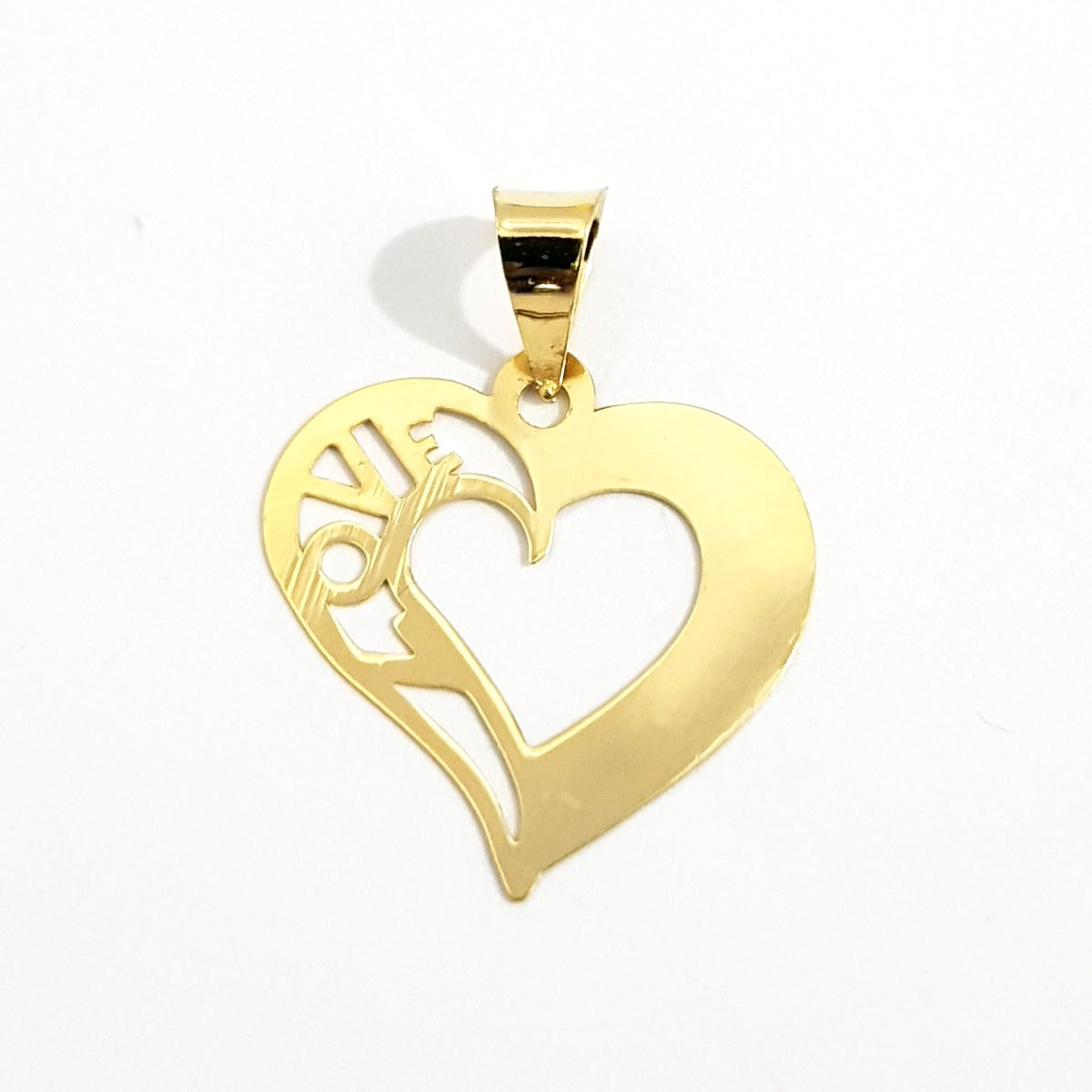 18K Pure Gold Heart w/ Love Design Necklace | Necklace | 18K Gold Jewelry