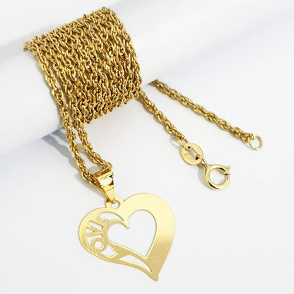 18K Pure Gold Heart w/ Love Design Necklace | Necklace | 18K Gold Jewelry