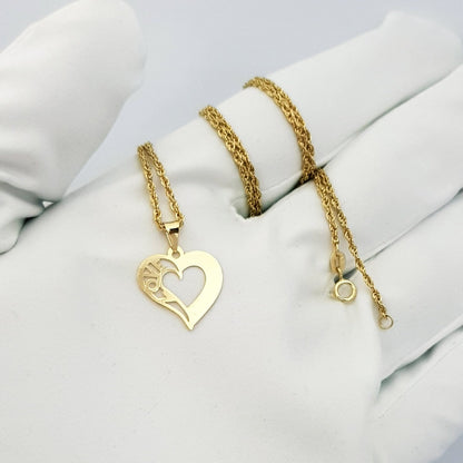 18K Pure Gold Heart w/ Love Design Necklace | Necklace | 18K Gold Jewelry