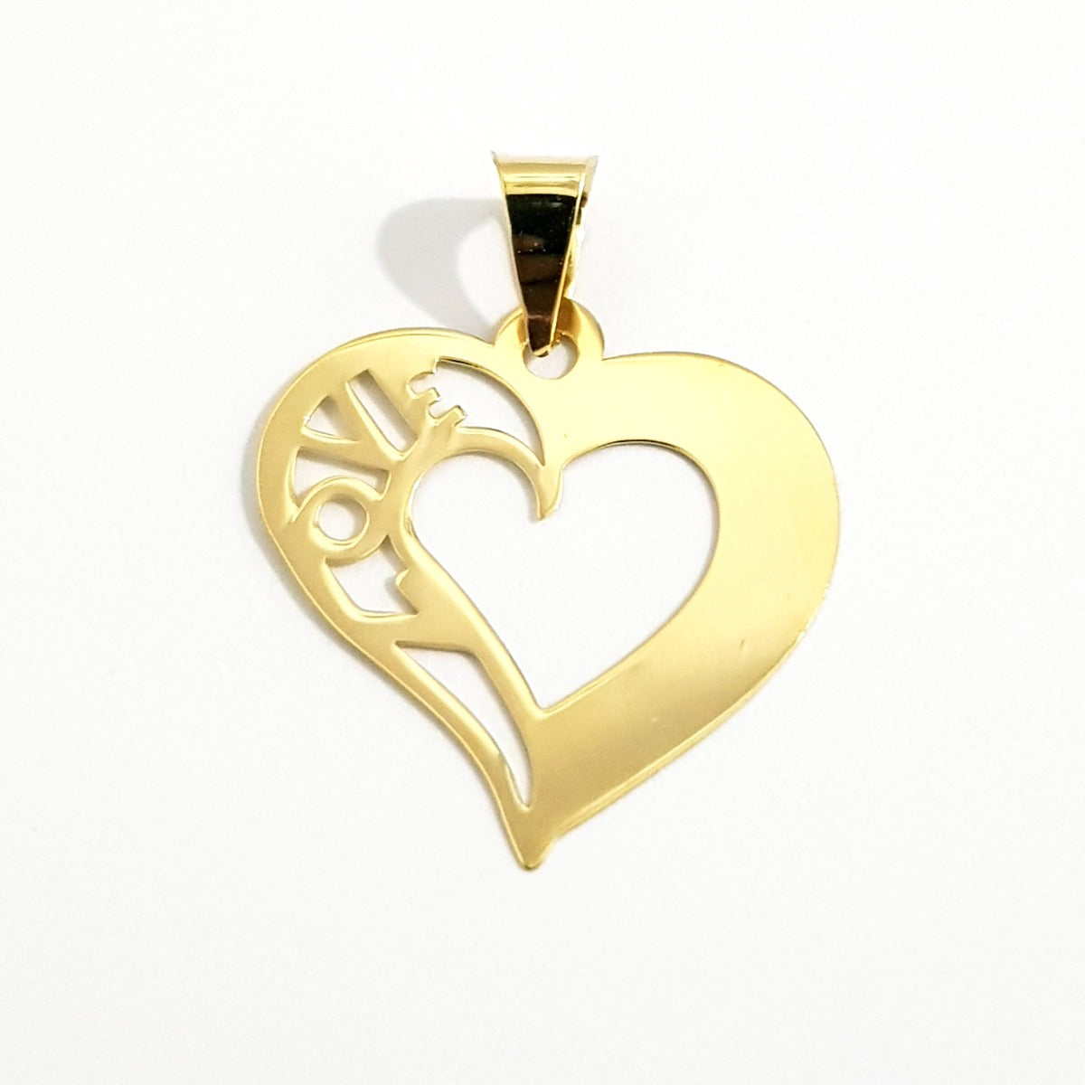 18K Pure Gold Heart w/ Love Design Necklace | Necklace | 18K Gold Jewelry