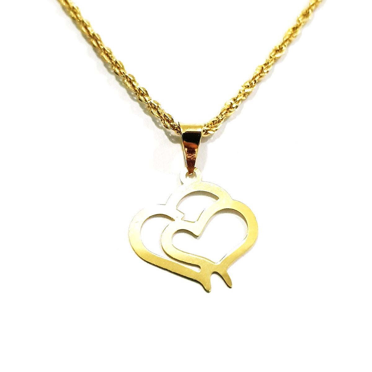 18K Pure Gold Double Heart Necklace | Necklace | 18K Gold Jewelry