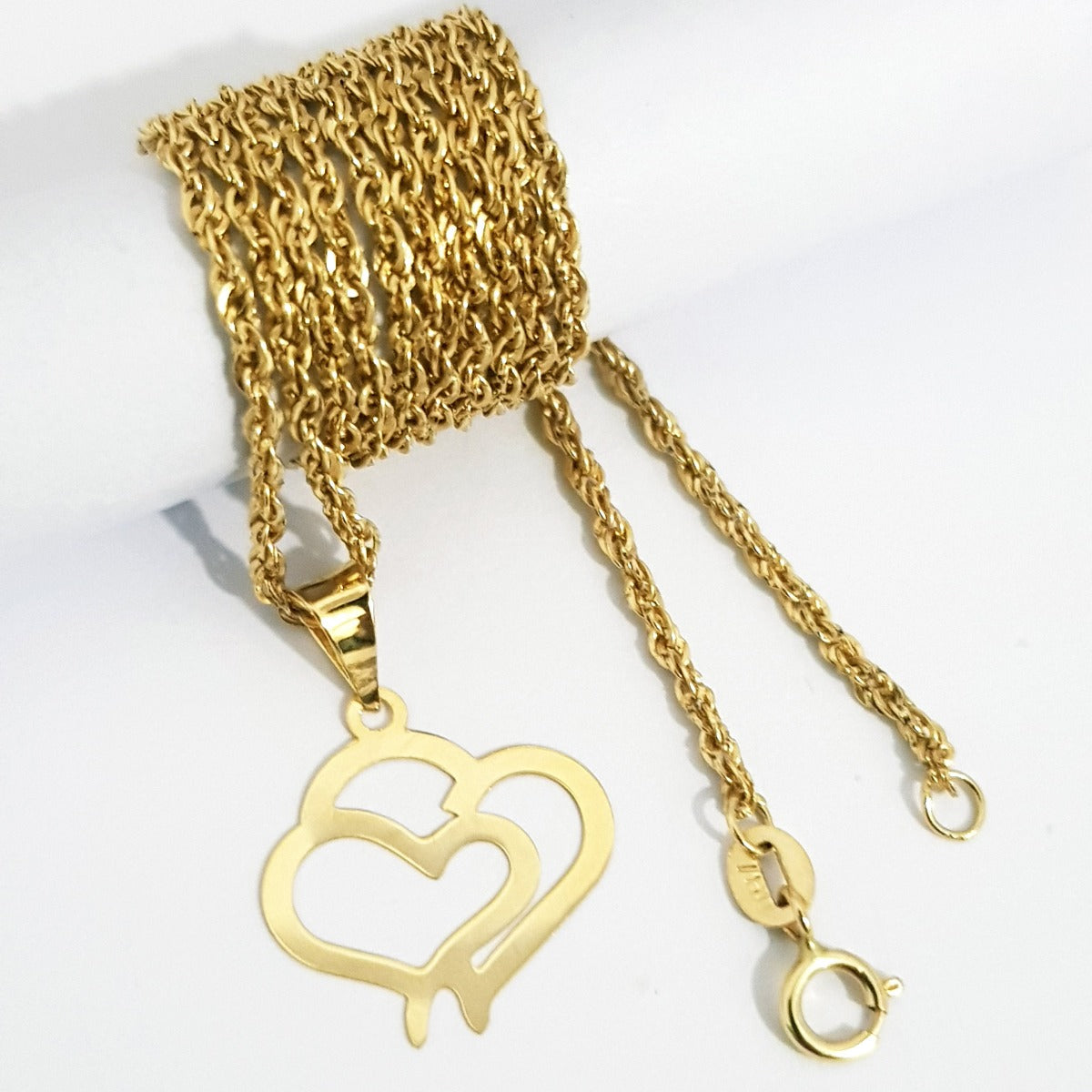 18K Pure Gold Double Heart Necklace | Necklace | 18K Gold Jewelry