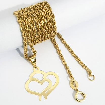 18K Pure Gold Double Heart Necklace | Necklace | 18K Gold Jewelry