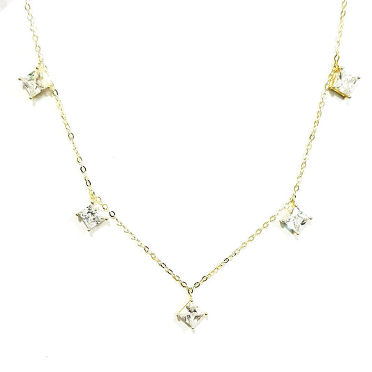 18K Pure Gold Diamond Design w/ Zircon Stone Necklace