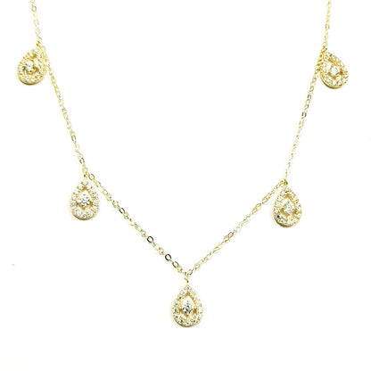 18K Pure Gold Teardrop Design w/ Zircon Stone Necklace | Necklace | 18K Gold Jewelry