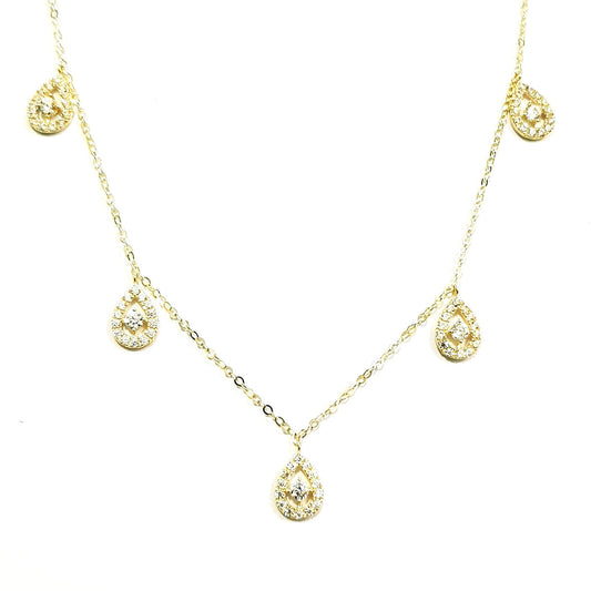 18K Pure Gold Teardrop Design w/ Zircon Stone Necklace | Necklace | 18K Gold Jewelry