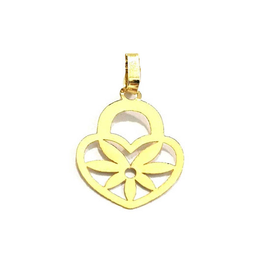 18K Pure Gold Heart With Flower Design Necklace | Necklace | 18K Gold Jewelry