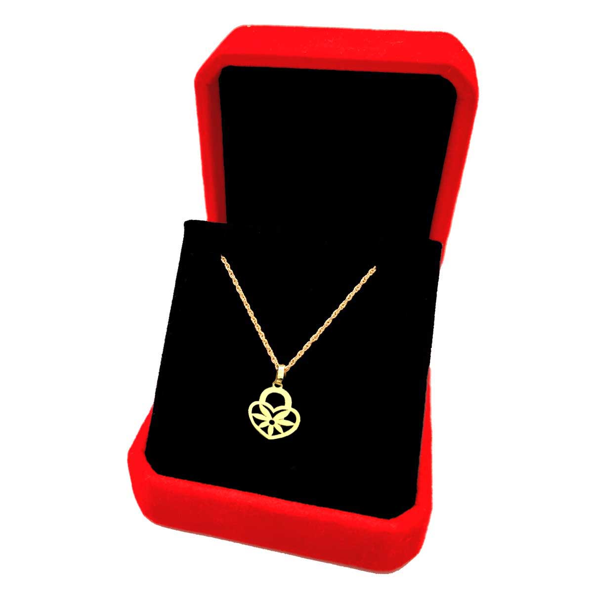 18K Pure Gold Heart With Flower Design Necklace | Necklace | 18K Gold Jewelry