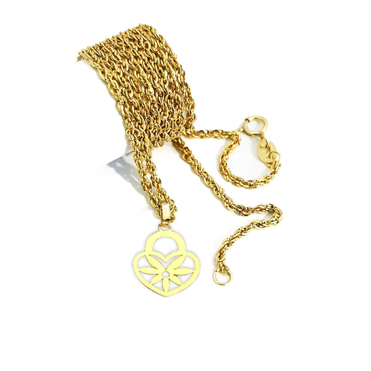 18K Pure Gold Heart With Flower Design Necklace | Necklace | 18K Gold Jewelry