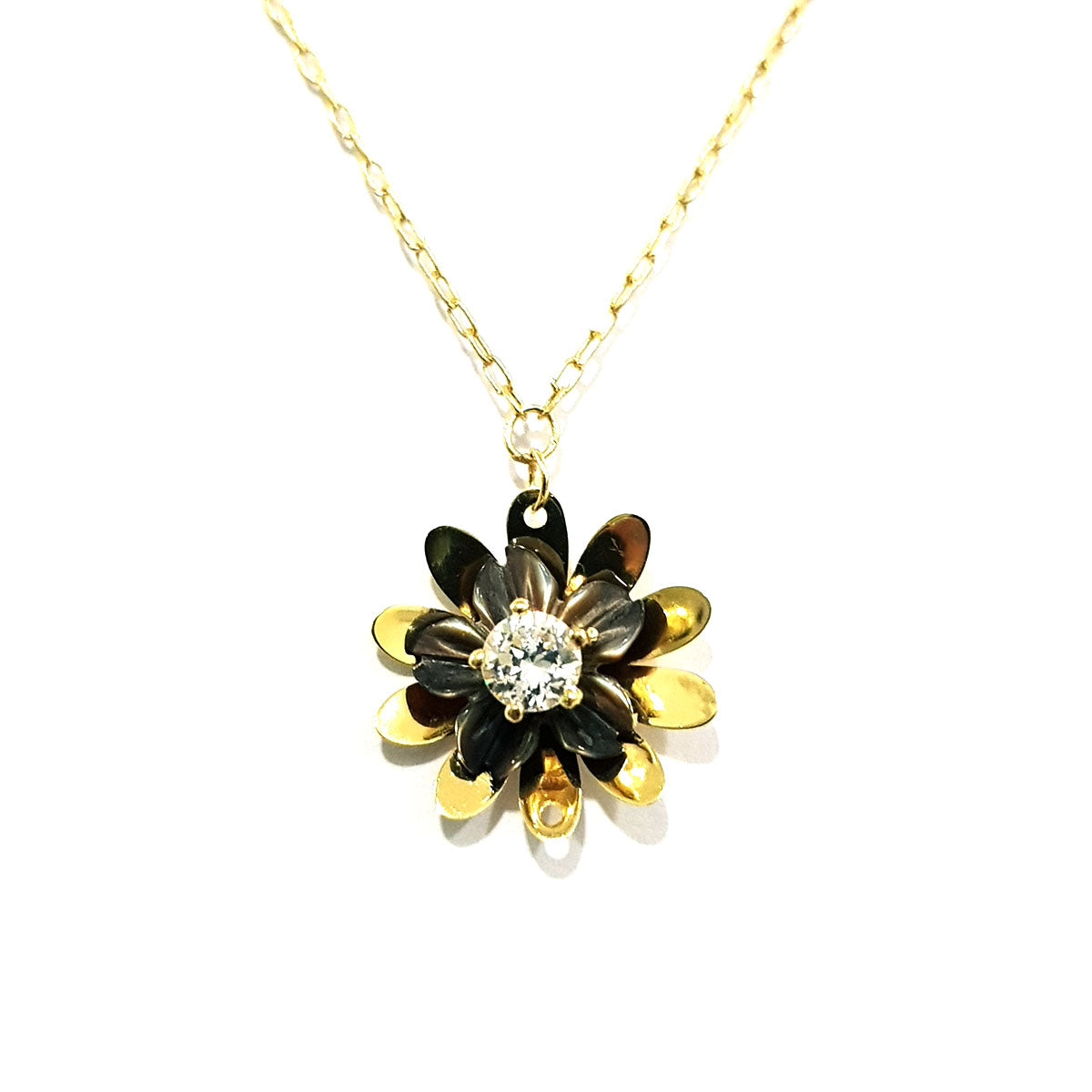 18K Pure Gold Flower w/ Zircon Stone Design Necklace