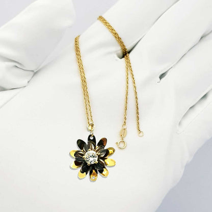 18K Pure Gold Flower w/ Zircon Stone Design Necklace | Necklace | 18K Gold Jewelry