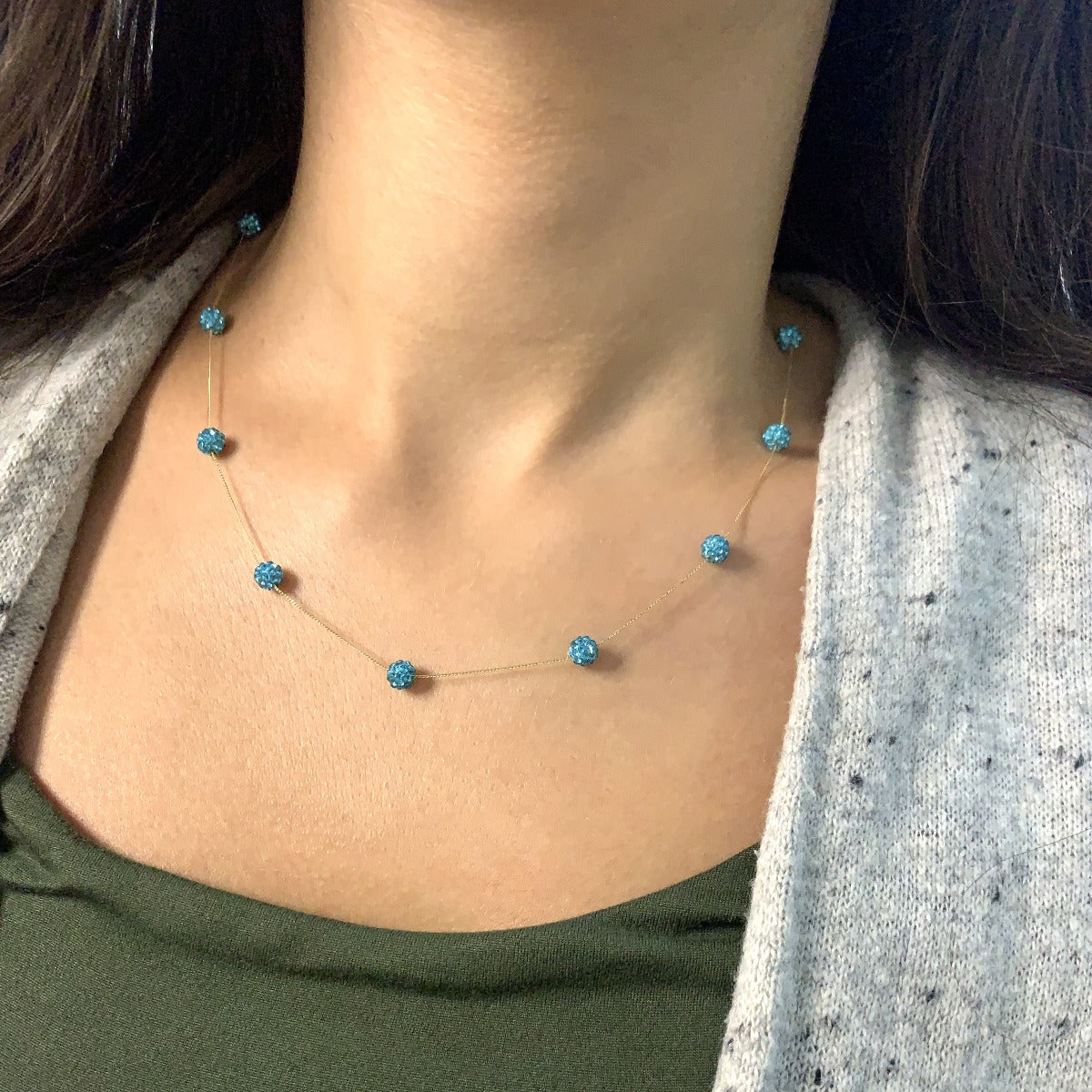 18K Pure  Gold Swarovski Ball Design Necklace | Necklace | 18K Gold Jewelry