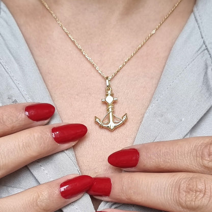 18K Solid Gold Anchor Design Necklace | Gold | 18K Gold Jewelry