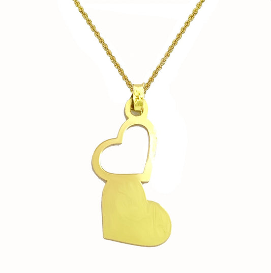 18K Pure Gold Double Heart Design Pendant Necklace | Necklace | 18K Gold Jewelry