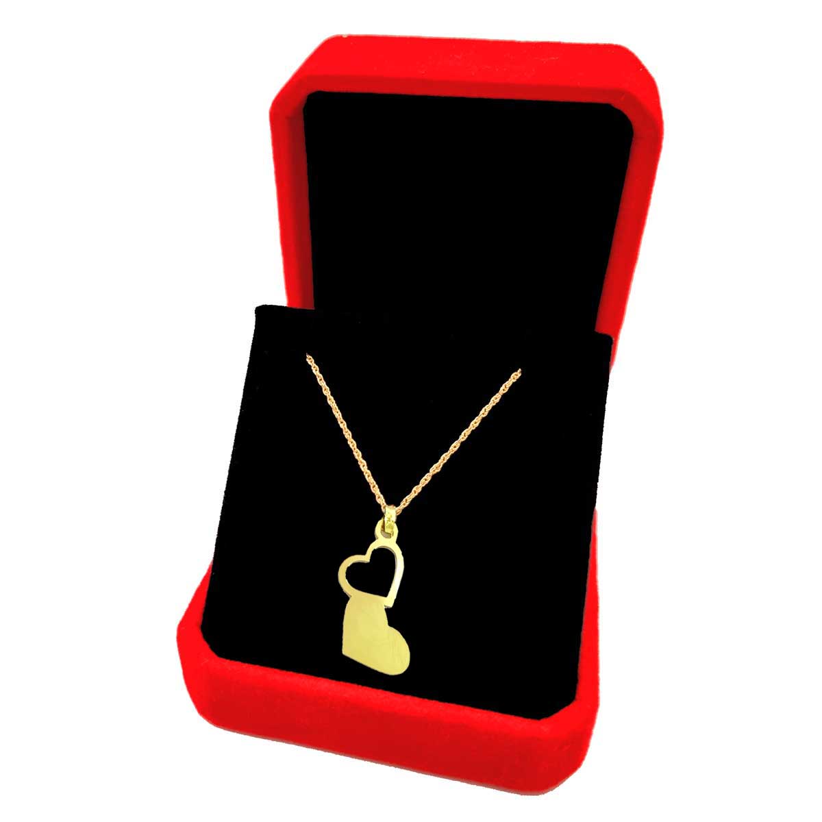 18K Pure Gold Double Heart Design Pendant Necklace | Necklace | 18K Gold Jewelry