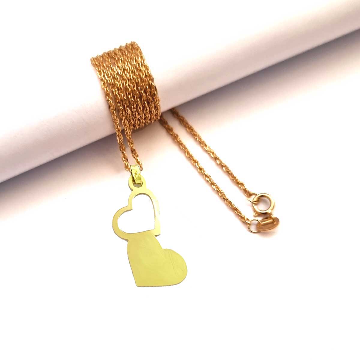 18K Pure Gold Double Heart Design Pendant Necklace | Necklace | 18K Gold Jewelry