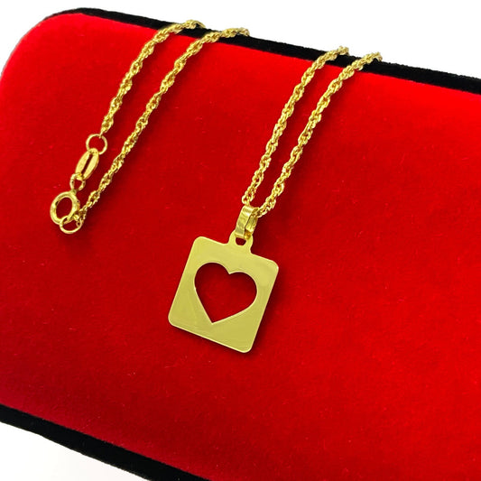 18K Pure Gold Heart Design Pendant Necklace