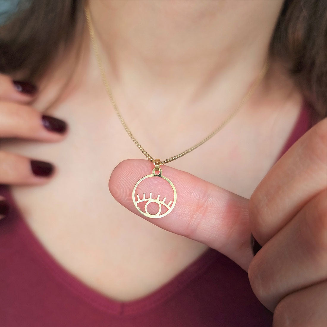 18K Pure Gold Round Eye Design Pendant Necklace | Necklace | 18K Gold Jewelry