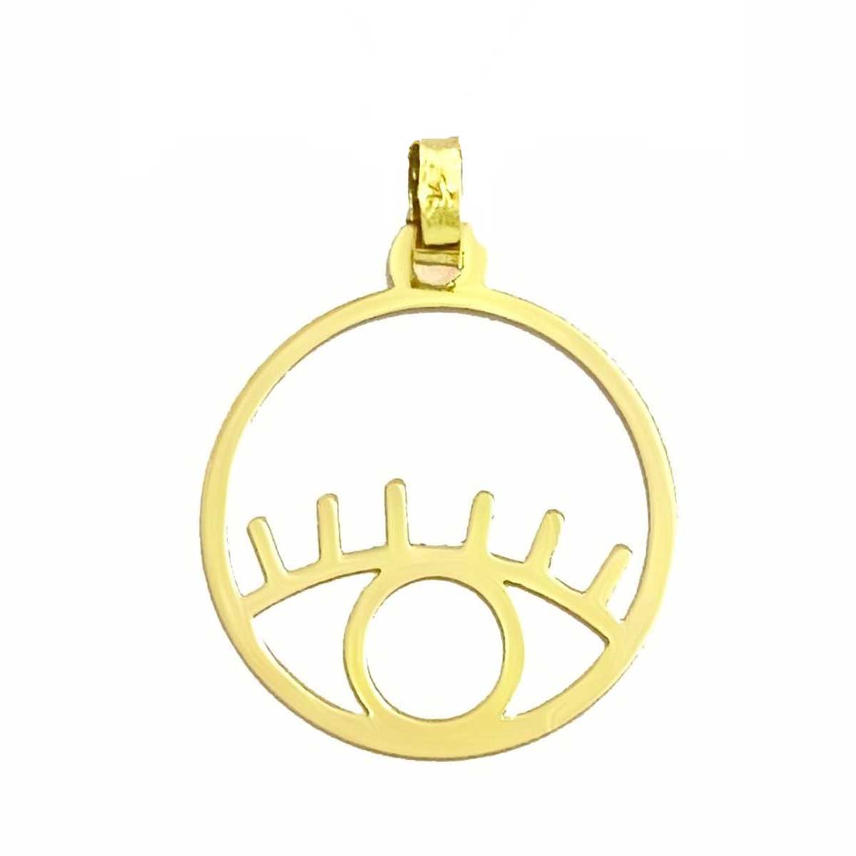 18K Pure Gold Round Eye Design Pendant Necklace