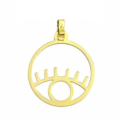 18K Pure Gold Round Eye Design Pendant Necklace